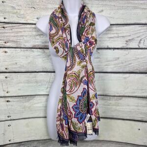 Talbots Paisley Print Fringe Scarf Multicolor NWT